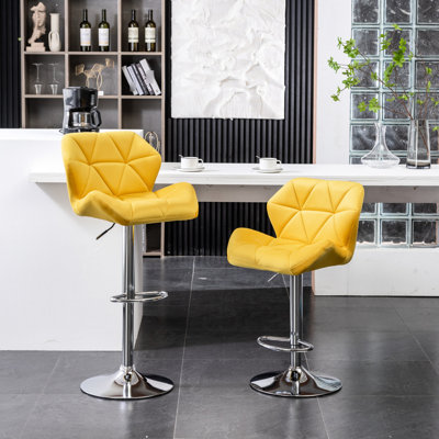 Velours jaune diamant, 2 - hauteur réglable, siège pivotant, base à dossier moyen 2 avec repose-pieds intégré