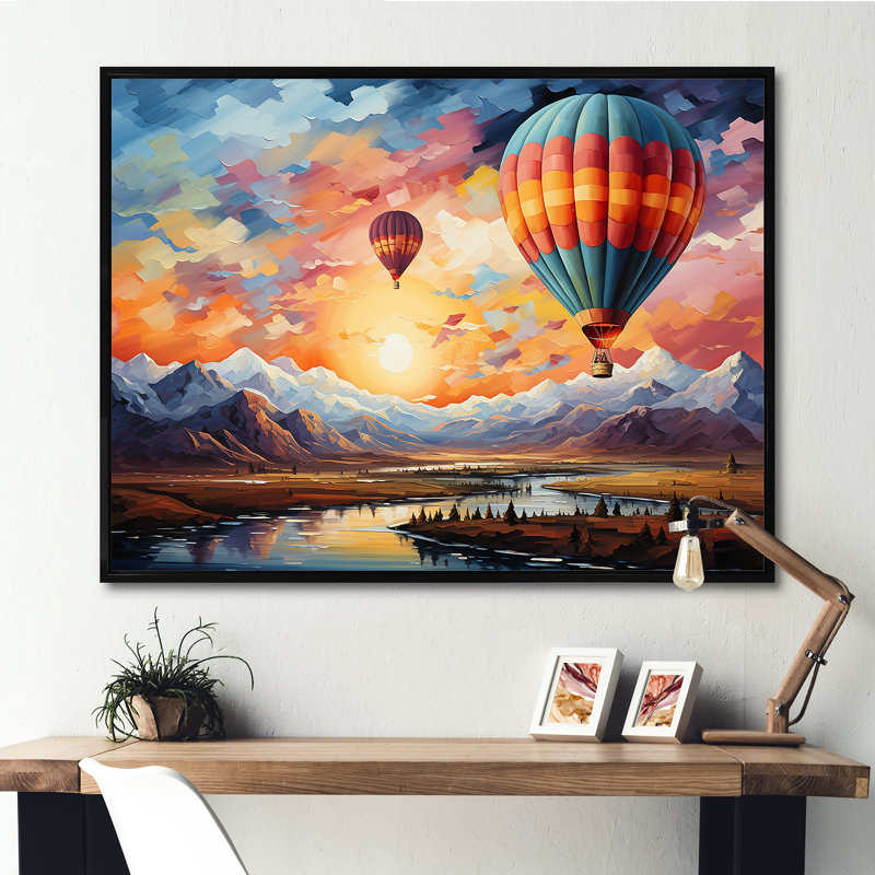 «Expressionist Balloon Flight I» sur toile, Cadre flottant noir, H 16 po x l 32 po x P 1 po