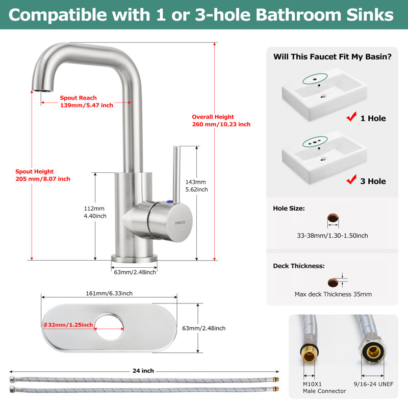 Robinet de salle de bain monocorps et monocommande, Nickel brossé