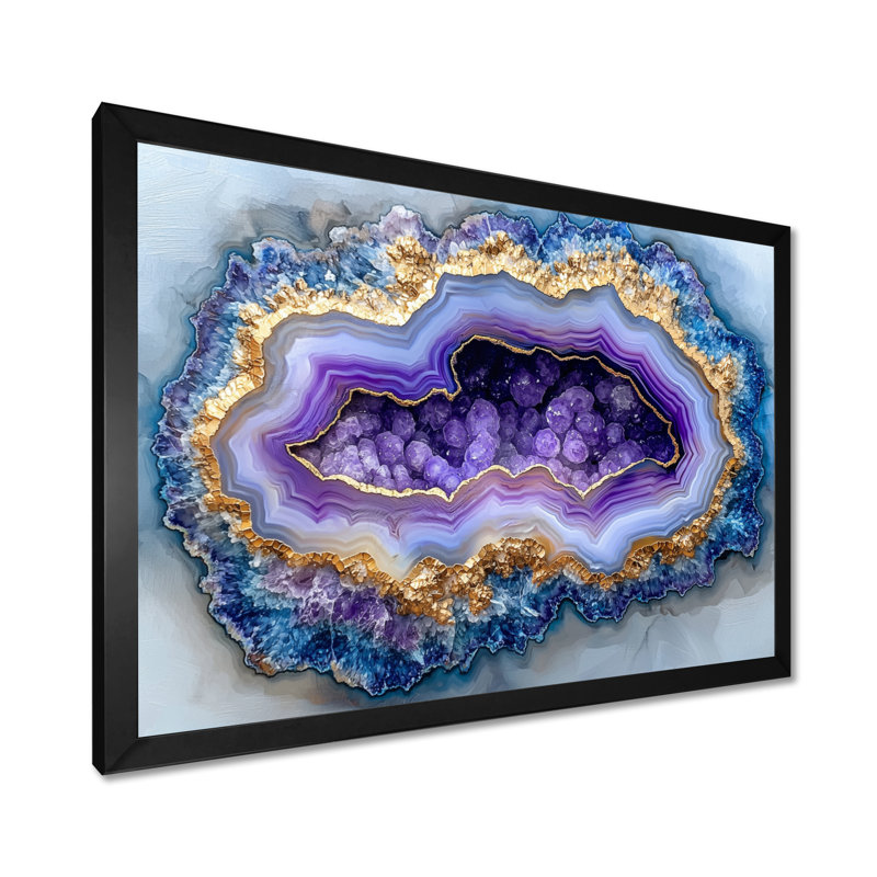 Agate «Dream River», art mural géode en pierre, Reproduction encadrée d'une seule photo sans pass, Noir, H 12 po x l 20 po