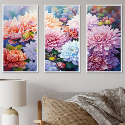 Pinka And White Mums Minimal Charm I - Flowers Canvas Art Set