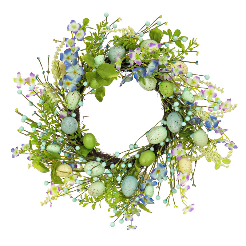 Flowering Easter Wreath, Blue/Green