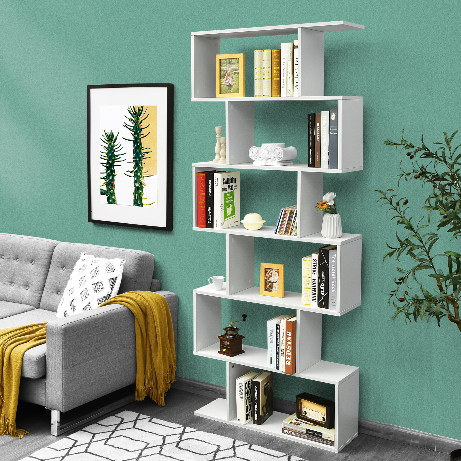 6Tier Corner Shelf Stand Living Room Corner Bookshelf Storage Display Rack  Decor