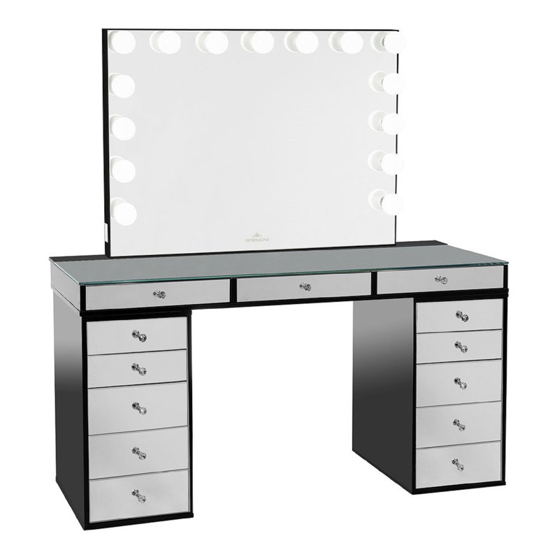 Bureau de maquillage en miroir avec miroir de coiffeuse Slay Station Pro 2.0, Noir pro