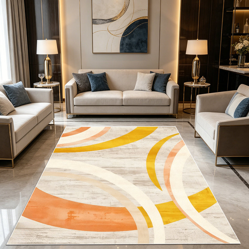 1PC Abstract Mustard and Terracotta Swirl Geometric Wood Grain Pattern area rugs for Living Room, Soft and Comfortable, Suitable for all seasons, easy-to-maintain, machine washable Indoor floor mat, Under Table Farmhouse suitable for dining room,