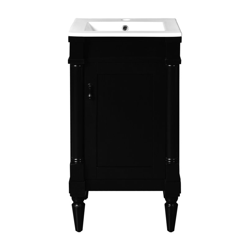 Meuble-lavabo de salle de bain moderne - noir, rétro, peu encombrant et bois massif, lavabo en céramique avec trou de trop-plein de style rétro noir, meubles, rangement spacieux, fonction de nettoyage facile