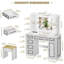Coiffeuse 43,3 "(blanc) - Grand miroir lumineux + station de charge - 6 tiroirs et tabouret de rangement-354338537