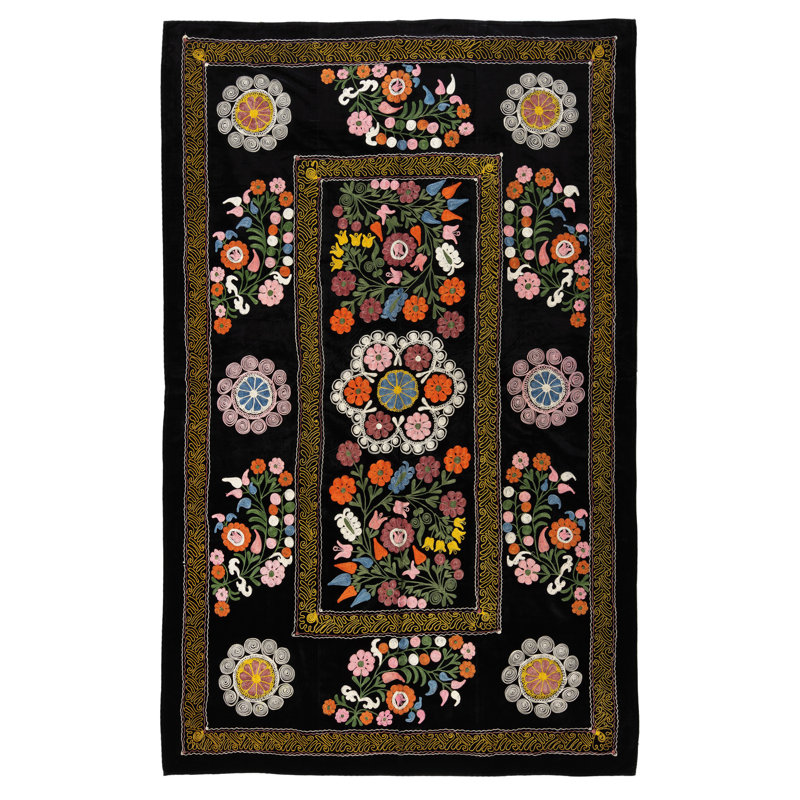 Housse de lit brodée en soie 51 po x 81 po. Décoration murale traditionnelle