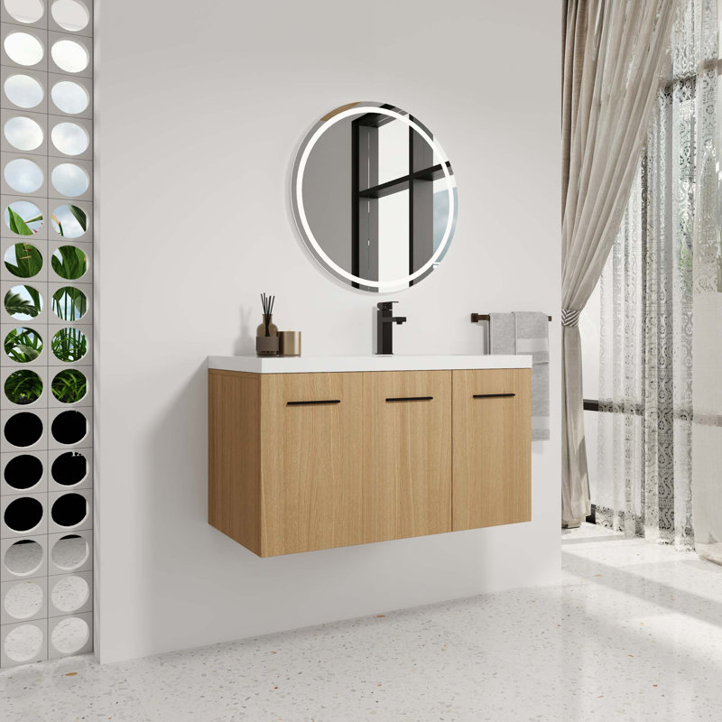 Meuble-lavabo mural flottant avec rangement modulaire et lavabo à couche de gel, Right
