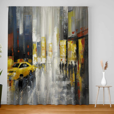 Rainy Busy Street Blackout Window Curtain Pair | Home Decor