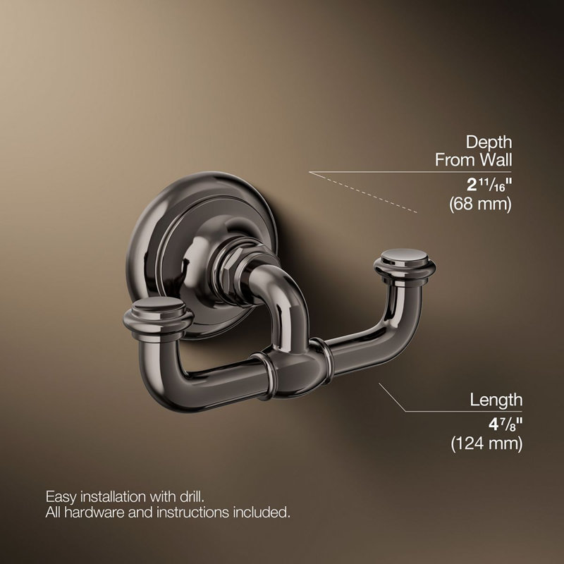 Artifacts Double Wall Mounted Robe Hook, Vibrant Titanium