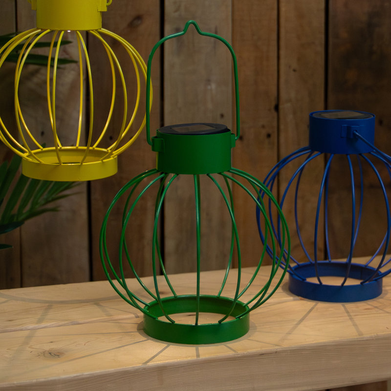 6.5" Green Metal Outdoor Hanging LED Solar Lantern