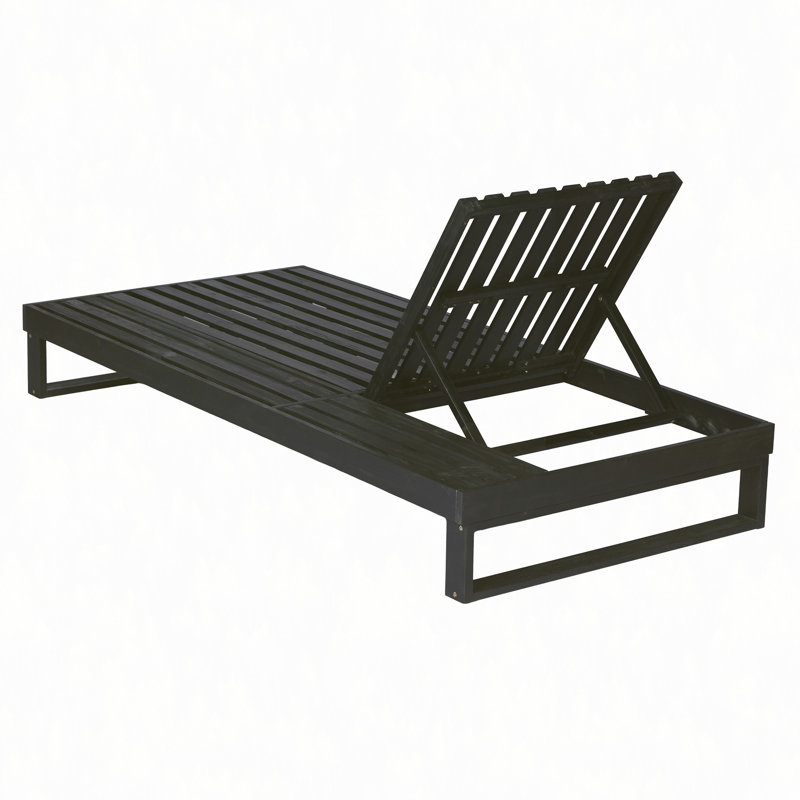 Chaise longue en bois d'acacia avec ensemble de coussins beige 4 plis 4 po, chaise longue d'extérieur réglable avec surface latérale plate, pour bord de piscine