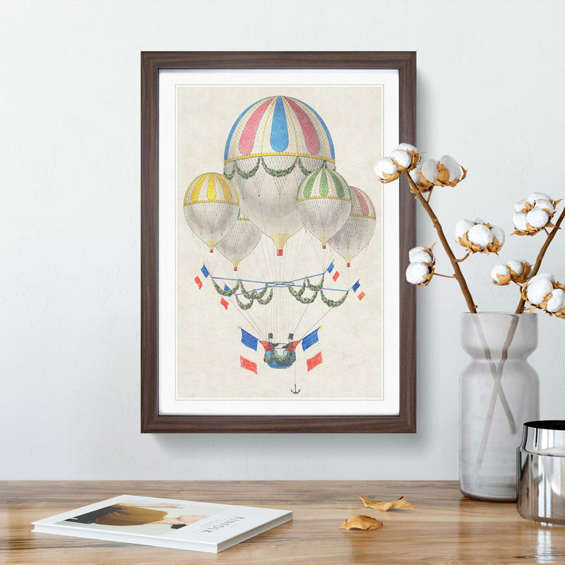 Hot Air Balloons in France by Leon Benett - Framed Print, Walnut Framed, 65cm H x 48cm W x 2cm D