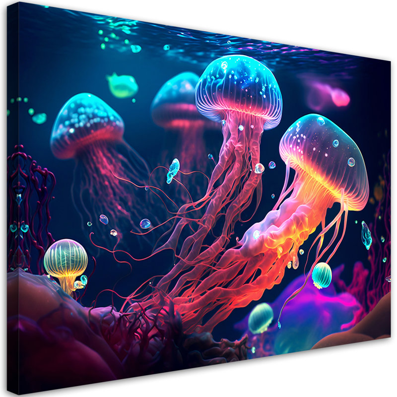 Neon Sea Jellyfish - Wrapped Canvas Print, 60cm H x 90cm W
