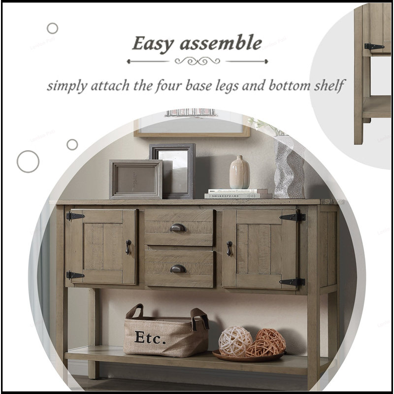 Console polyvalente en bois massif avec rangement abondant et attrait rétro pour diverses pièces, Brun gris