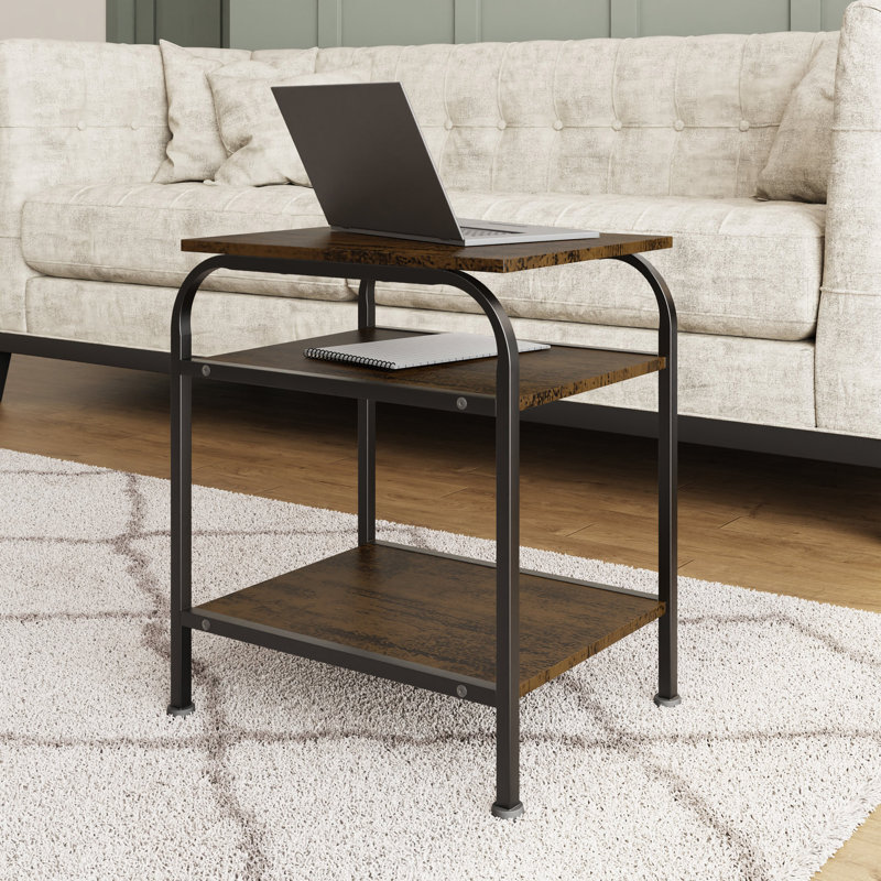 Aslak Industrial Urban Design 3 Tier Side or End Table. Black Metal Frame.