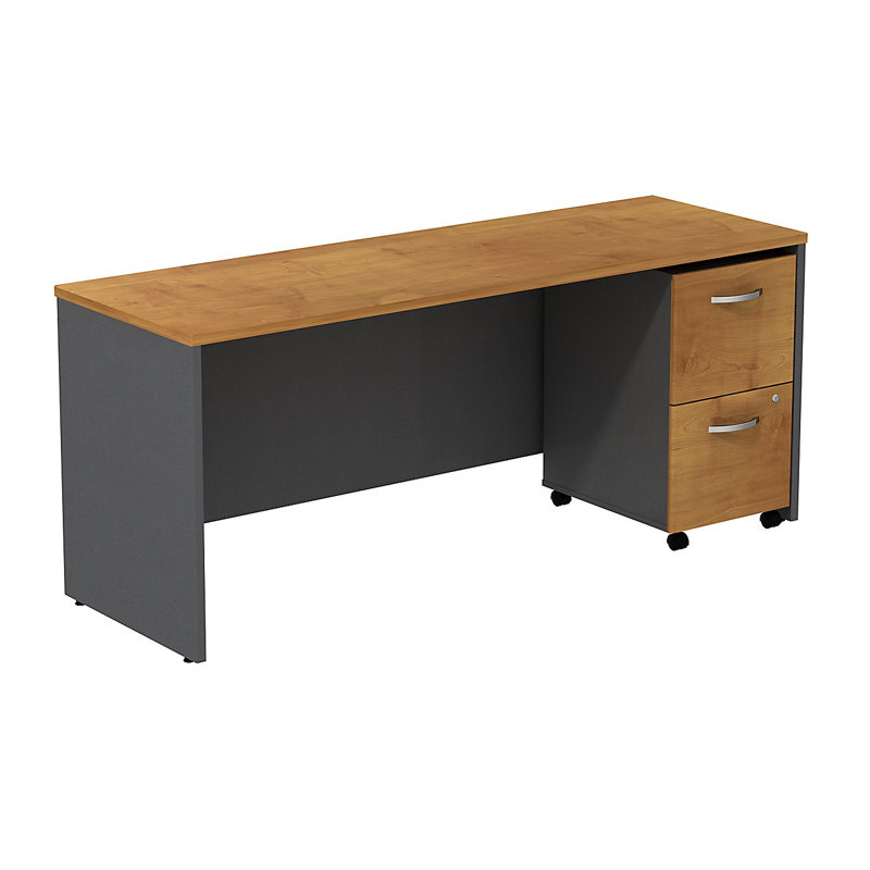 Office 500 Collection Metal Base Credenza Desk, Natural Cherry/Graphite Gray