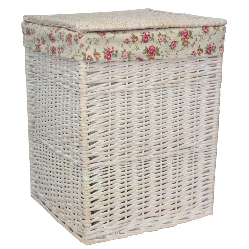 Wicker 2 Piece Lined Laundry Basket Set, White Wash