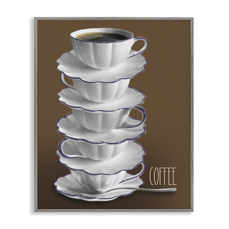 Tasses à thé empilées avec café, estampe numérique, design par Matthew Piotrowicz, Estampe numérique Farmhouse