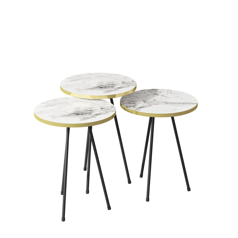 Guidi Side Table Set, Black, White/Gold