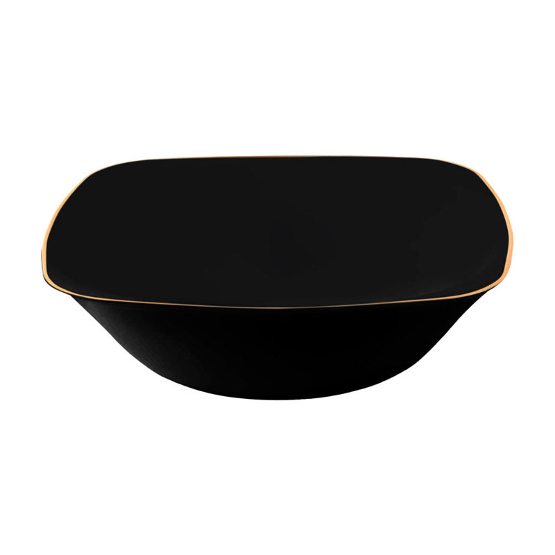 Bols carrés en plastique noir 16 oz avec bordure dorée 40 invités Ecoqualité