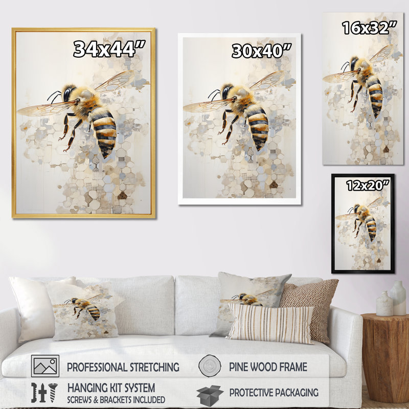 Minimalisme «Buzzing Bee II» sur toile, Natural Floater Framed, 32" H x 24" W x 1" D