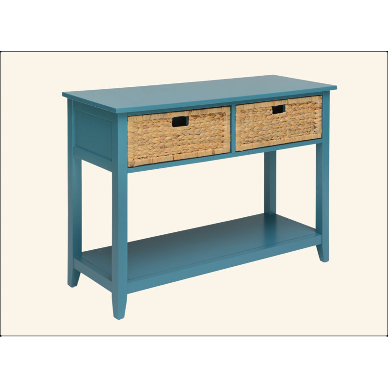 Versatile Wooden Console Table With Multiple Storage Options And Sturdy Construction, Teal