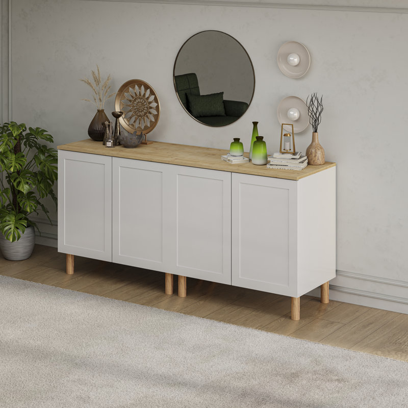 Sideboard, White/Oak, 2-piece set