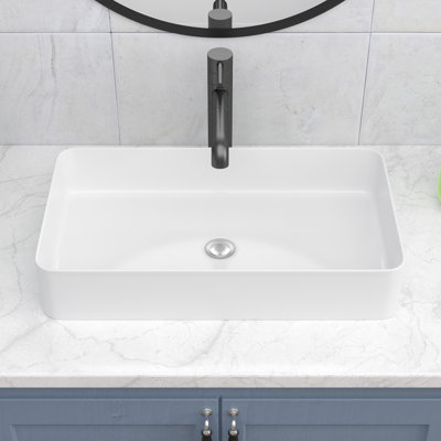 LEPUDAY 14'' White Ceramic Rectangular Bathroom Sink