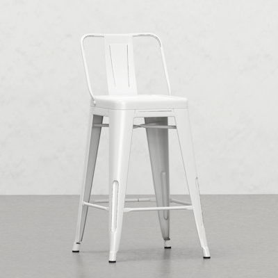 Tabouret de comptoir en métal 2, 24 po, enduit blanc, dossier incurvé pour la détente, hauteur de la salle familiale 2 à 24 po, mélange de décorations contemporaines et industrielles confortables et recouvertes de repose-pieds