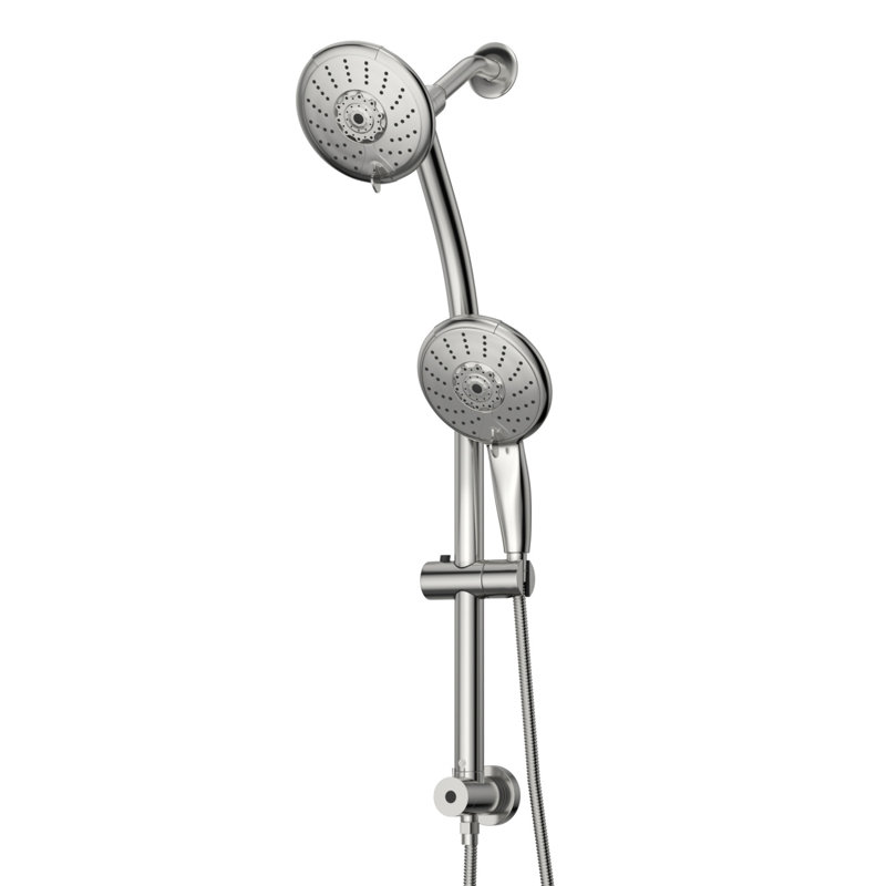 Pomme de douche double 5 po avec barre coulissante réglable, Chrome