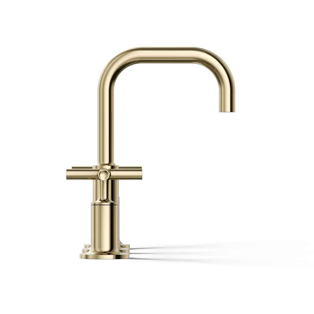 Kohler Purist Widespread Bathroom Faucet with Pop-Up Drain Assembly, 3-Hole High Arc Cross Handle Bathroom Sink Faucet, 1.2 gpm