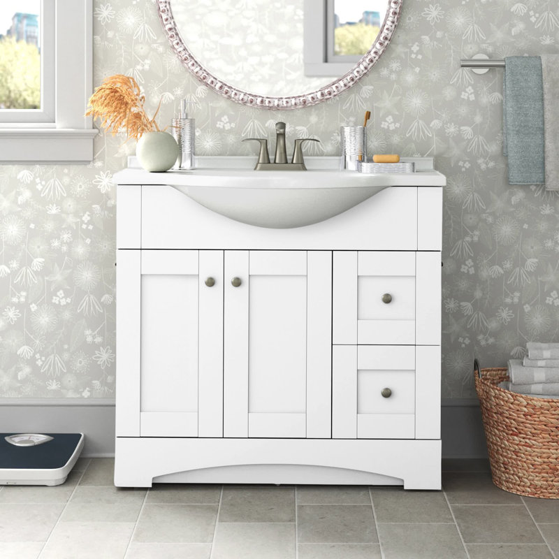 37" Single Bathroom Vanity With Cultured Marble Top, White