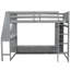Lit mezzanine pour jouer en bois gris avec bureau intégré, plusieurs espaces de rangement, éclairage à DEL et portemanteau suspendu. Conception peu encombrante pour optimiser la chambre à coucher avec solution de rangement à DEL