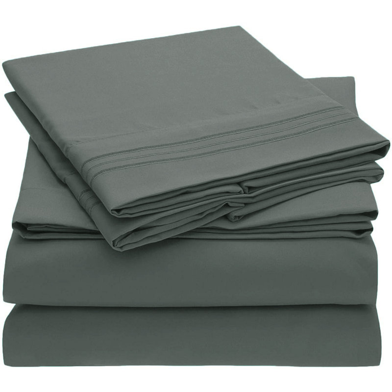 Ensemble de draps-housse en microfibre / polyester , Simple, Gris foncé