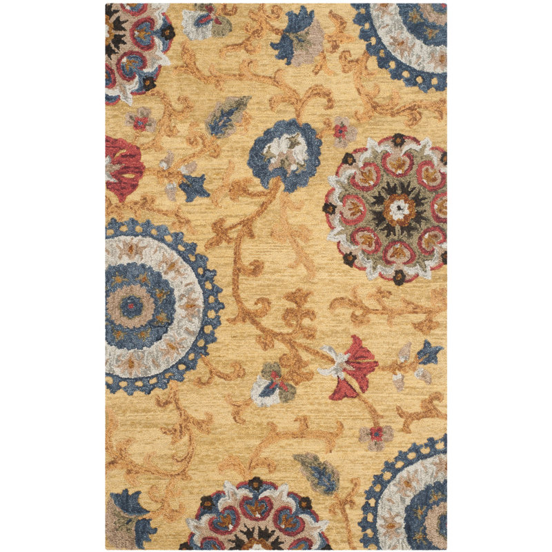 Emrick Hand Tufted Wool Floral Rug, Rectangle 2' x 3'