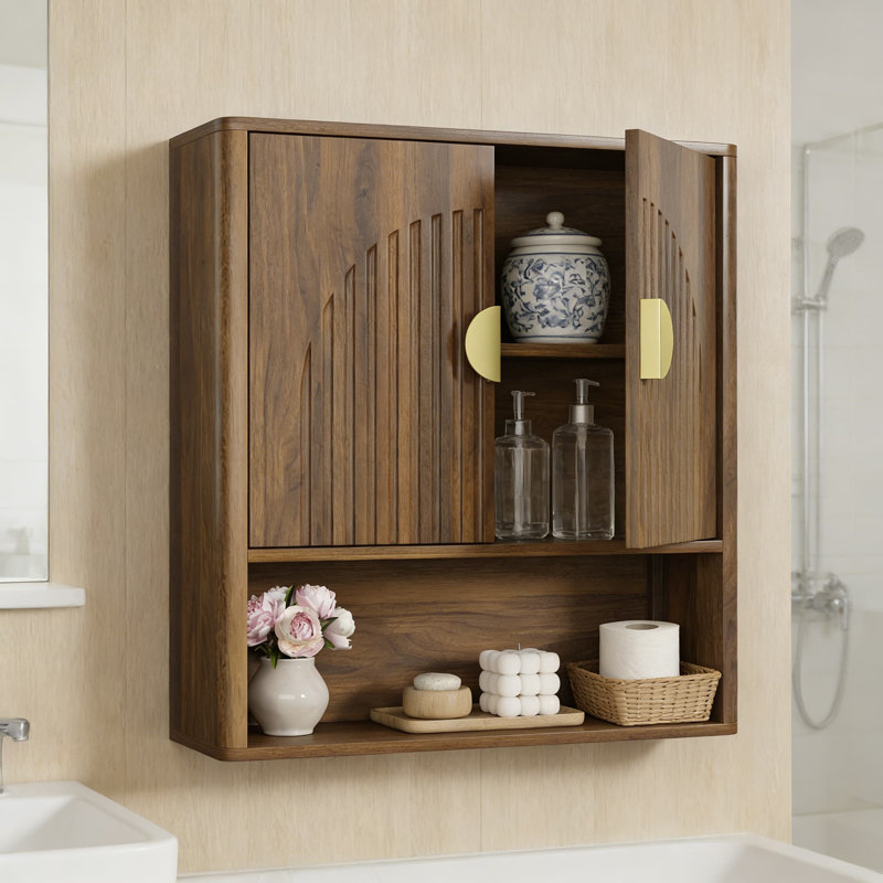 Armoire à pharmacie cannelée avec tablette réglable, armoire de rangement murale pour la salle de bain, la cuisine, le salon, le rangement au-dessus de la toilette avec deux portes