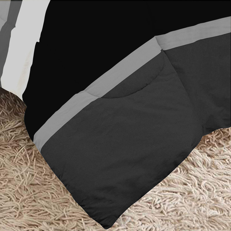 Rugby Polyester Channel Striped Comforter, Twin Comforter + 1 Sham + 1 Pillowcase, Gray