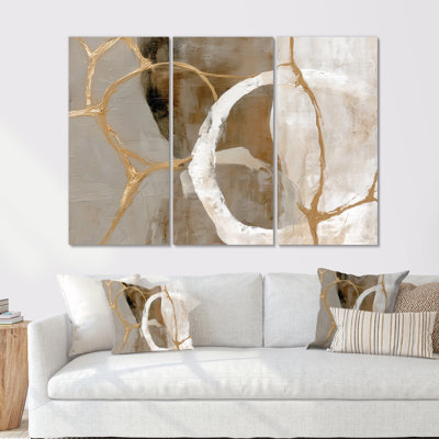 Gold White Abstract Modern Shapes  - Abstract Shapes Large Wall Art Print Set
