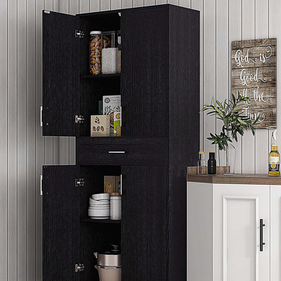 Armoire de cuisine avec tiroir et tablette réglable, armoire de rangement autoportante avec 2 armoires à double porte