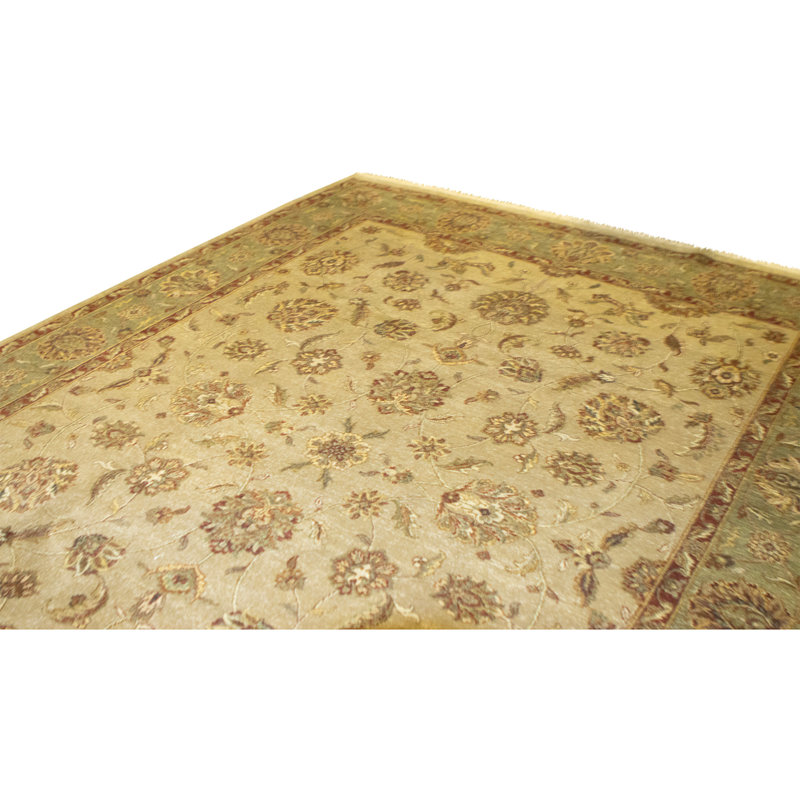 Hand Knotted Wool Oriental Area Rug in Beige And Green