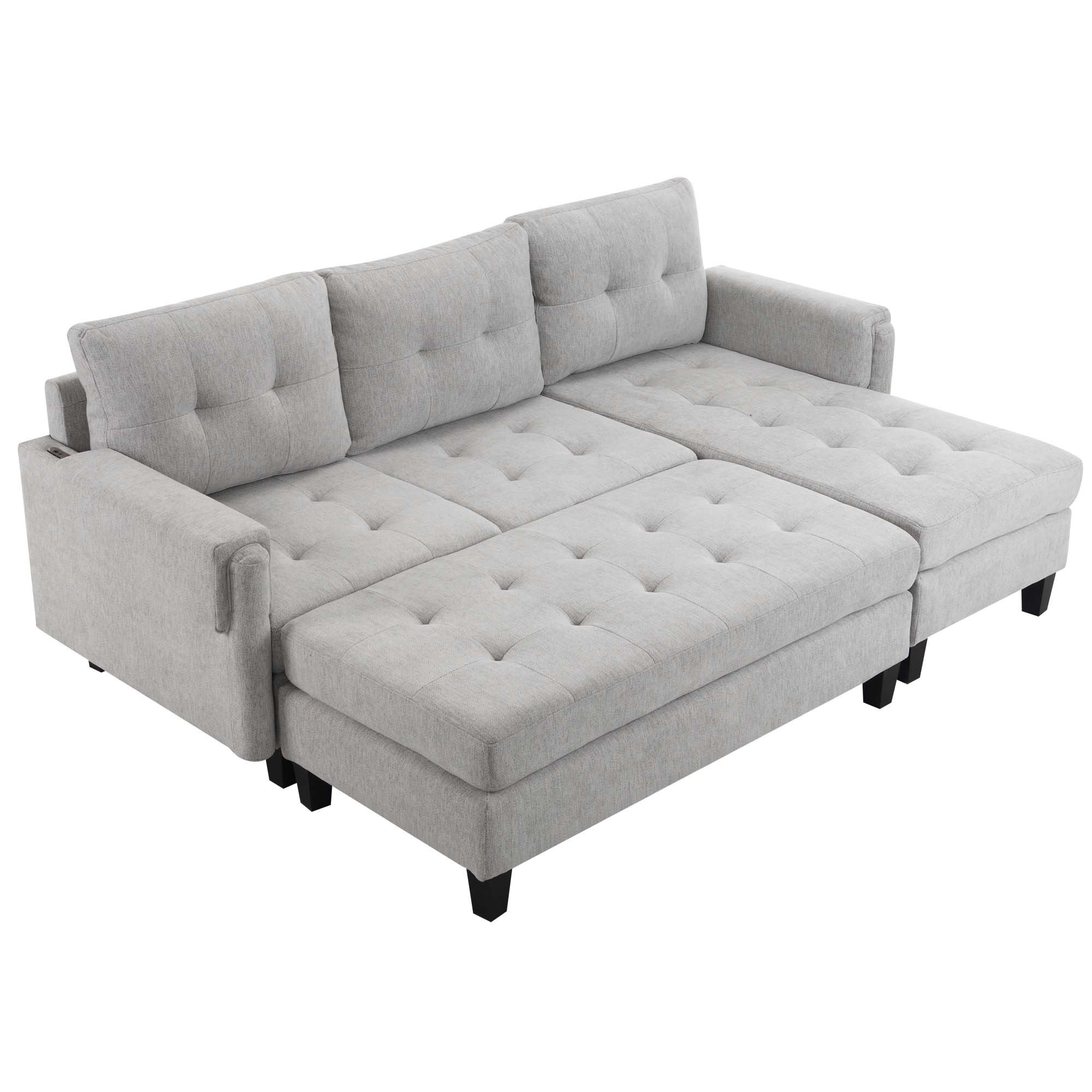 Ebern Designs 83.4" L-Shaped Sofa Sectional Couch Sofa Bed With Two USB ...