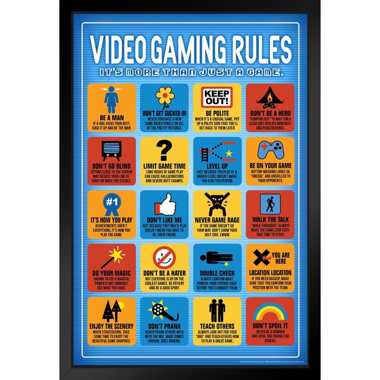 Video Game Gaming Rules Chart Black Wood Framed Poster 14x20 Framed On  Paper Print