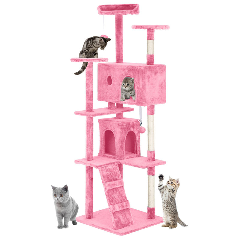Tour pour arbre à chat Derrell, Rose, H 70 po x l 21,3 po x P 21,3 po