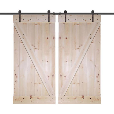 Porte de grange en bois lambrissé en Z avec trousse de quincaillerie d'installation