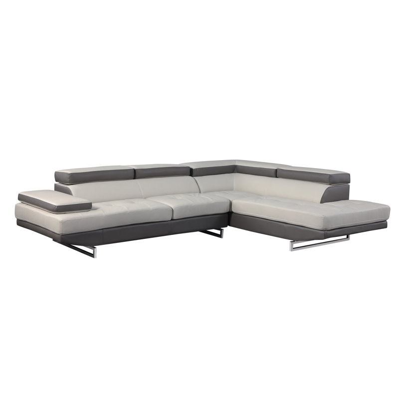 Armes Upholstered L-Shaped Sectional, Right Hand Facing, Two Tone Gray Faux Leather