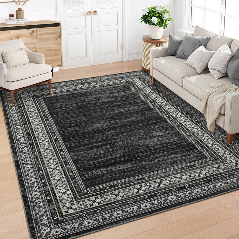 Tapis moderne lavable pour tapis de salon à motif géométrique doux antidérapant, Rectangulaire 8 pi x 10 pi