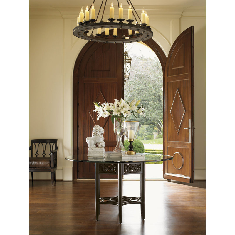 Elegant Transitional 60" Black/Brown Mahogany Dining Table with Glass Top
