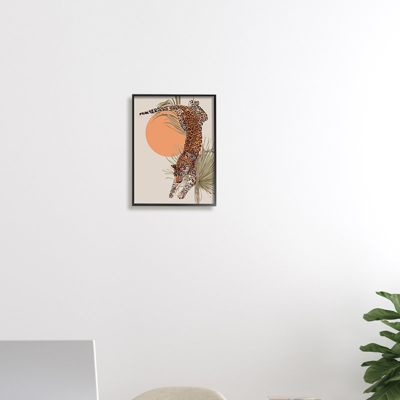 Feuille de palmier soleil orange, Giclée encadrée noir minuit, H 14 po x l 11 po